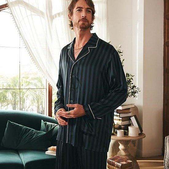 Men's Silk Pajamas Set Long Sleeve 2PC Button-Down PJ Set