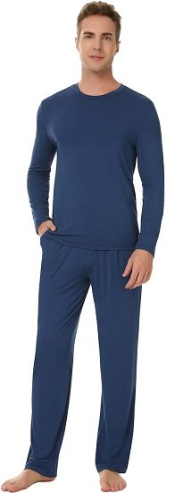 Men's Pajamas Set Soft Crew Neck Long Sleeve Pjs Long Sleep Pants with Pockets