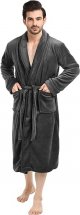 Mens Shawl Collar Fleece Bathrobe Robe